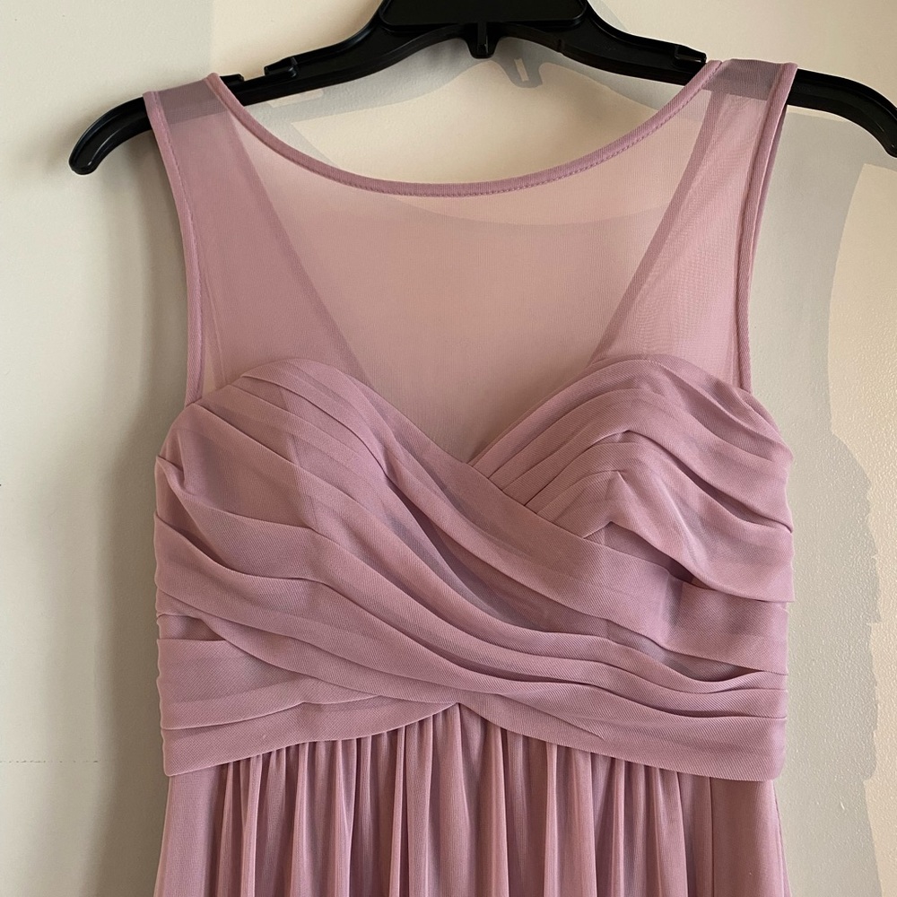 David’s Bridal Quartz Long Mesh Bridesmaid Dress with
Halter Neckline